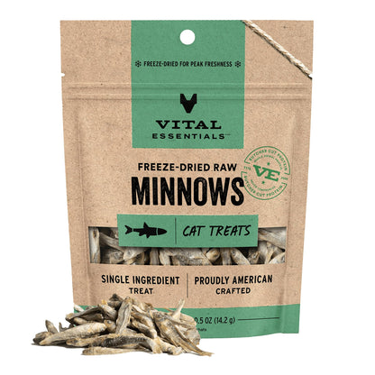 HOTVital Essentials Freeze Dried Minnows Cat Treats, 1.0 oz Bag | Single Ingredient, Premium Quality Protein, Grain Free, Healthy Treats, USA Made with U.S. & Globally Sourced Ingredients