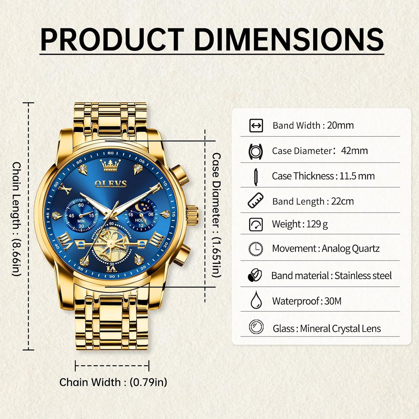 HOTOLEVS Watches for Men Dress Watch Chronograph Luxury Stainless Steel Big Face Men Watches Multi-Function Easy to Read Diamond Roman Numerals Business Wristwatch Reloj para Hombre