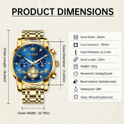 HOTOLEVS Watches for Men Dress Watch Chronograph Luxury Stainless Steel Big Face Men Watches Multi-Function Easy to Read Diamond Roman Numerals Business Wristwatch Reloj para Hombre