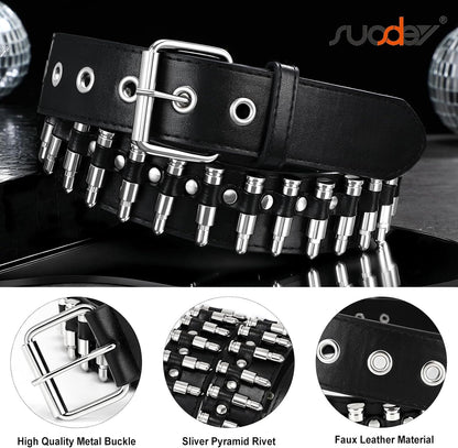 HOTSUOSDEY Black Studded Belt,Y2K Silver Metal Grommet Belt for Men Women Punk Rock Style for Jeans Pants