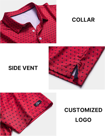 HOTObla Mens Golf Polo Shirts Short Sleeve Dry Fit Performance Moisture Wicking Casual Print Collared Golf Shirts for Men