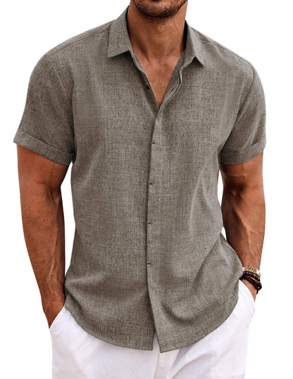 HOTCOOFANDY Men's Linen Shirts Short Sleeve Casual Shirts Button Down Shirt for Men Beach Summer Wedding Shirt