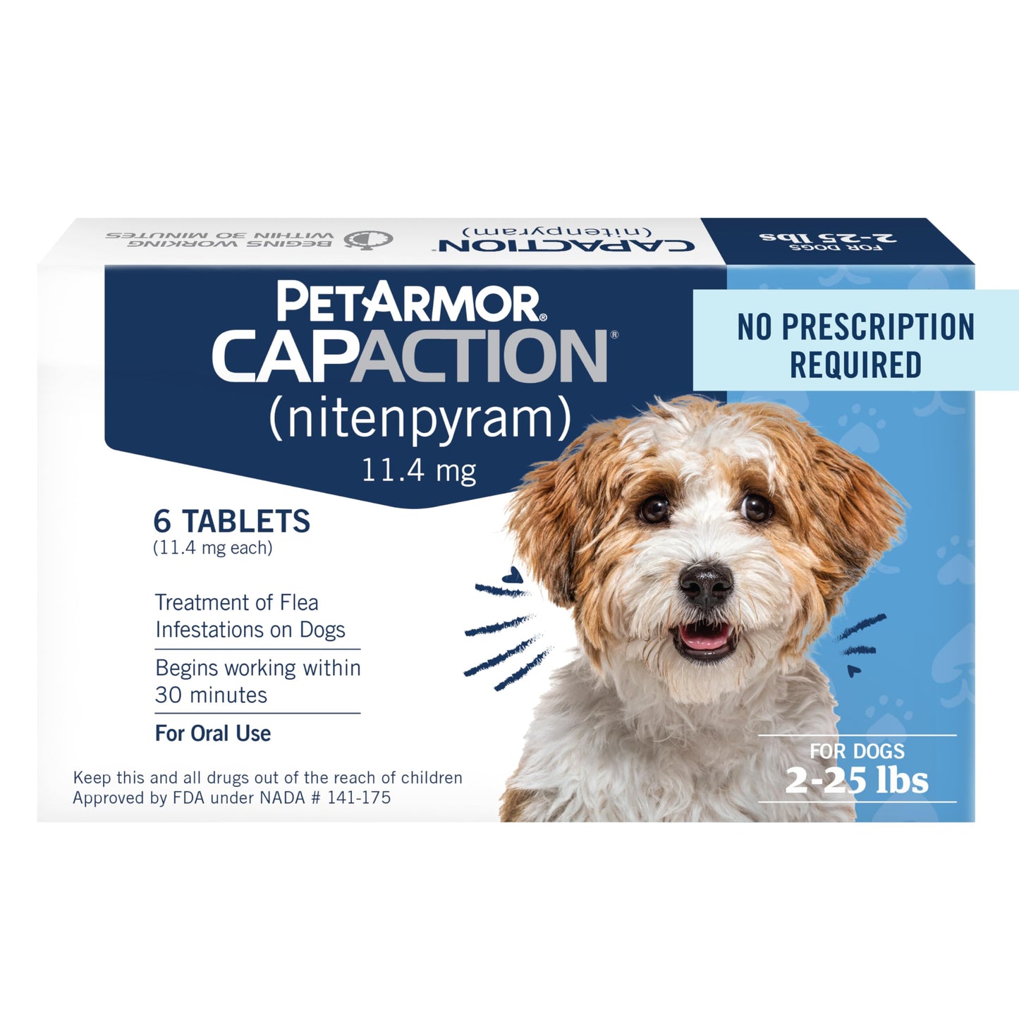 HOTPetArmor CAPACTION (nitenpyram) Oral Flea Treatment for Dogs, Fast Acting Tablets Start Killing Fleas in 30 Minutes, Dogs Over 25 lbs, 6 Doses (Pack of 1) (Packaging May Vary)