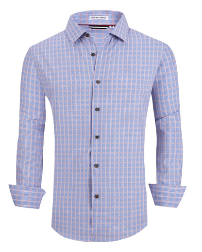 HOTAlex Vando Mens Wrinkle Free 4-Way Stretch Print Business Casual Shirt | Wrinkle resistant, Machine washable, Classic check Pattern, True-to-size cut, Business & Daily, Easy outfit pairing