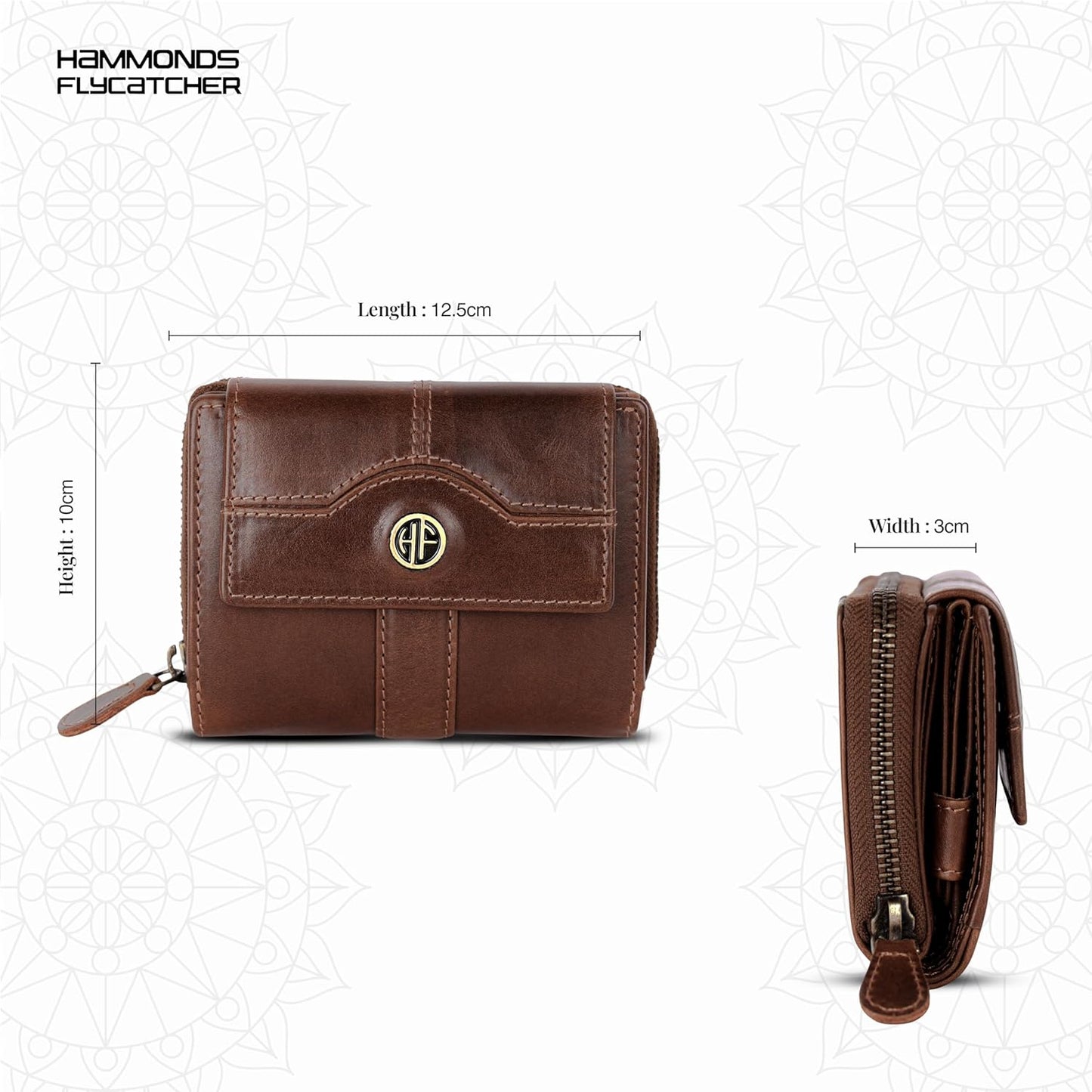 HOTHAMMONDS FLYCATCHER Wallet for Women - Genuine Leather Ladies Wallet - 14 Card Slots - RFID Protection - 3 ID Card Slots -RFID Wallet women -Daily Use, Women Money Purse - Blazing Brown