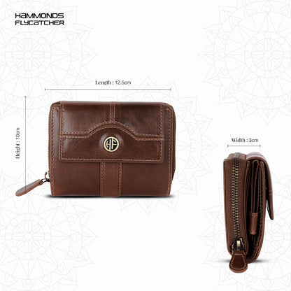 HOTHAMMONDS FLYCATCHER Wallet for Women - Genuine Leather Ladies Wallet - 14 Card Slots - RFID Protection - 3 ID Card Slots -RFID Wallet women -Daily Use, Women Money Purse - Blazing Brown