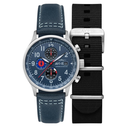 HOTAVI-8 Hawker Hurricane Men's Pilot Watch – Classic Chronograph, Japanese Quartz Movement, Stainless Steel Case, Leather Strap, AV-4011