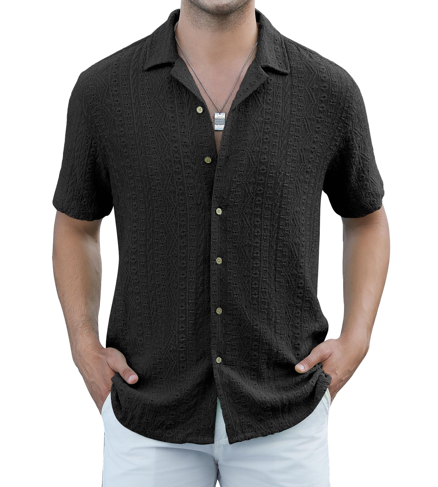 HOTDamipow Mens Casual Button Down Shirts Short Sleeve Fashion Vacation Beach Shirts