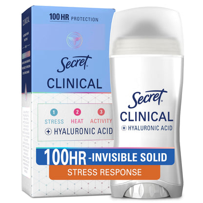 HOTSecret Clinical Strength Invisible Solid Antiperspirant Deodorant for Women, 100HR Sweat & Odor Protection, 3X Stress Protection with Hyaluronic Acid, PH Balanced, Completely Clean Scent, 2.6 oz