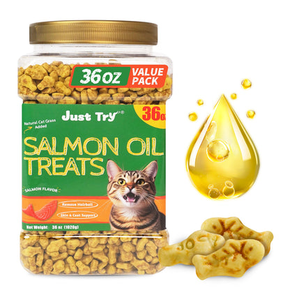 HOTJust Try Cat Treats for Indoor Cats Hairball Control Natural Salmon Healthy Cat Grass Treats Kitten Snacks Training Biscuits Catnip for Cats Dental Care 13.4 OZ