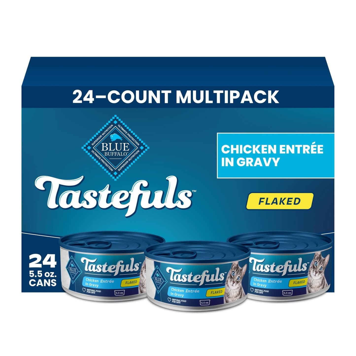 HOTBlue Buffalo Tastefuls Flaked Adult Wet Cat Food Variety Pack (Tuna, Chicken, Fish & Shrimp), Natural Ingredients Enhanced with Vitamins, Minerals & Other Nutrients, 3-oz. Each (12 Cans)