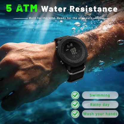 HOTCakCity Digital Watch Military Tactical Watches for Men, 50mm Large Face Zinc Alloy Case with Breathable Double-Layer Nylon Strap, 5ATM Waterproof Shockproof, Altimeter, Barometer, Thermometer, Dual Time, Compass, Alarm, Stopwatch, Countdown