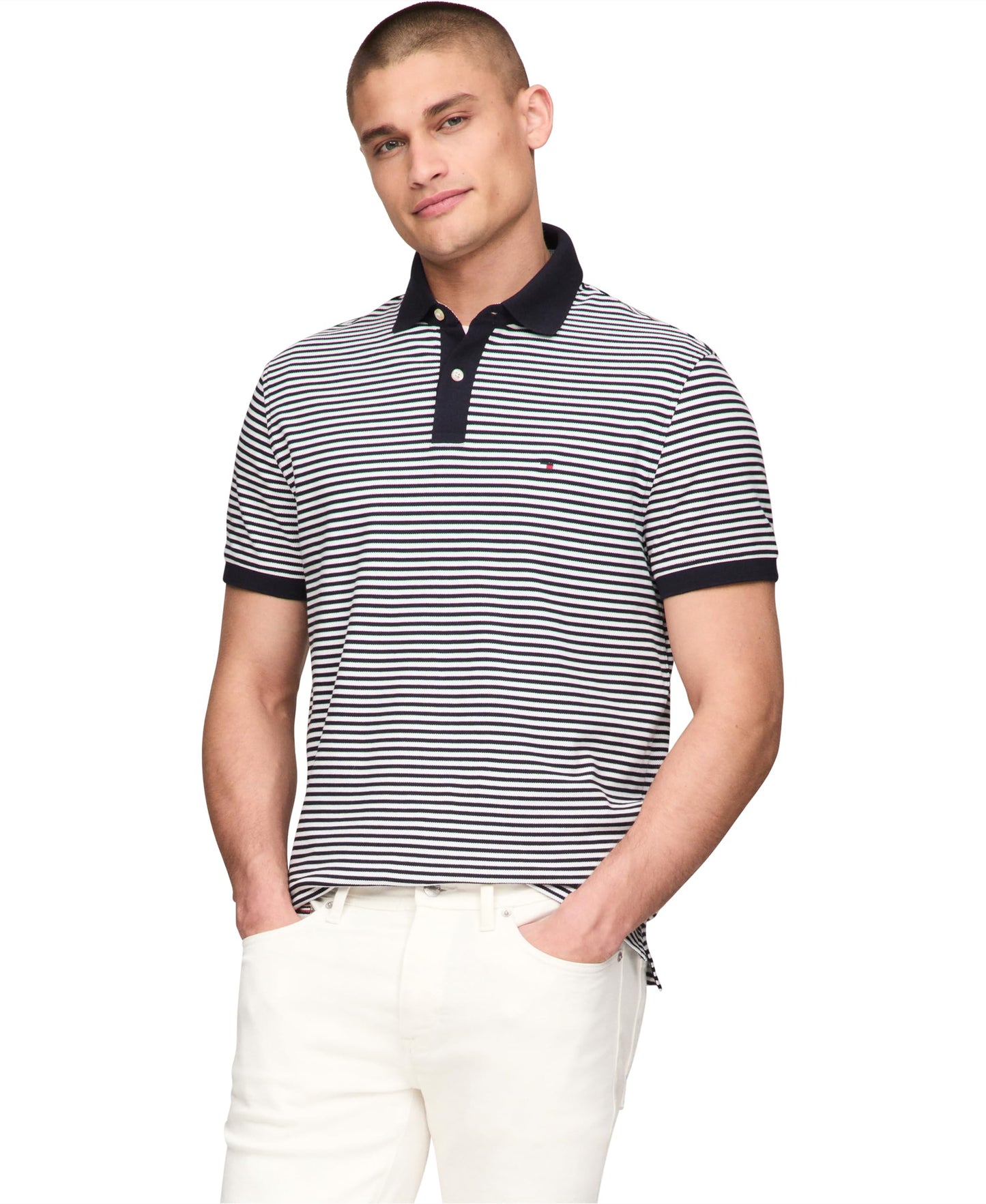 HOTTommy Hilfiger Men's Short Sleeve Polo Shirts in Classic Fit with Stretch and Organic Pique Cotton