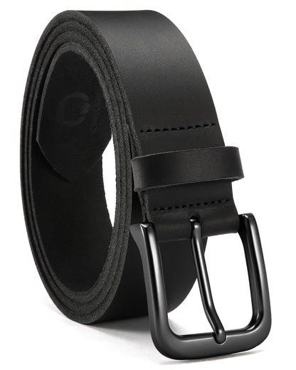 HOTCHAOREN Mens Belts Casual for Jeans - Full-Grain Leather, Durable Cowhide | Solid Buckle, Classic Style, Handmade, Daily Wear, Gift Box