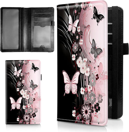HOTLeather Checkbook Covers for Personal Checkbook Check book Holder Cover Wallets for Women Men,RFID-Blocking Slim Checkbook Cover for Duplicate Checks with Elastic Strap,Flowers Dancing Butterflies