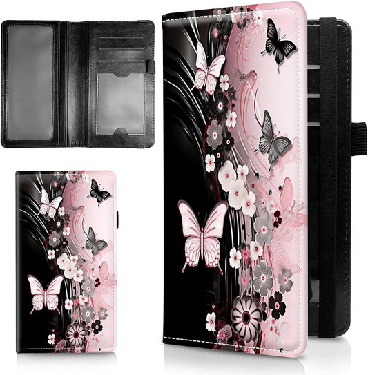 HOTLeather Checkbook Covers for Personal Checkbook Check book Holder Cover Wallets for Women Men,RFID-Blocking Slim Checkbook Cover for Duplicate Checks with Elastic Strap,Flowers Dancing Butterflies