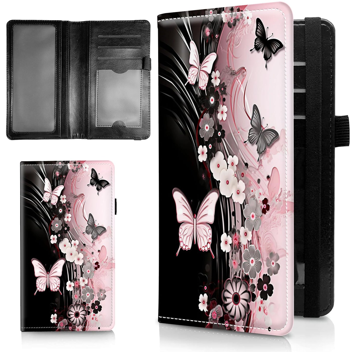 HOTLeather Checkbook Covers for Personal Checkbook Check book Holder Cover Wallets for Women Men,RFID-Blocking Slim Checkbook Cover for Duplicate Checks with Elastic Strap,Flowers Dancing Butterflies
