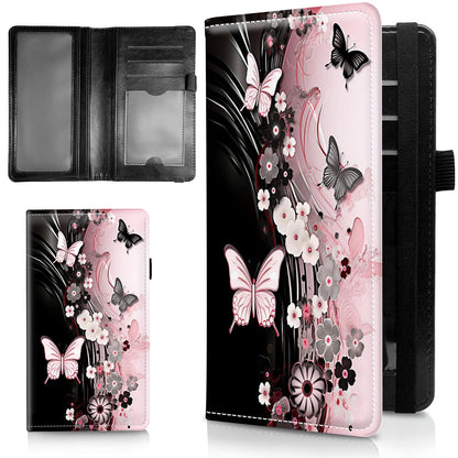 HOTLeather Checkbook Covers for Personal Checkbook Check book Holder Cover Wallets for Women Men,RFID-Blocking Slim Checkbook Cover for Duplicate Checks with Elastic Strap,Flowers Dancing Butterflies