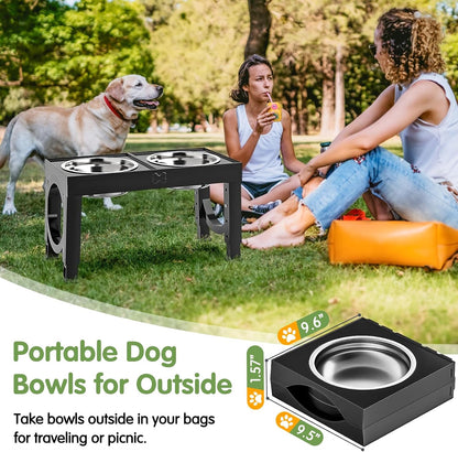 HOTXIAZ Elevated Dog Bowls Large Breed Raised Dogs Bowl Stand Large/Medium Sized Dog Stainless Steel Food Water Bowl Stands 5 Heights Adjustable 9/11/12/14in Black Pet Feeder Dish Station