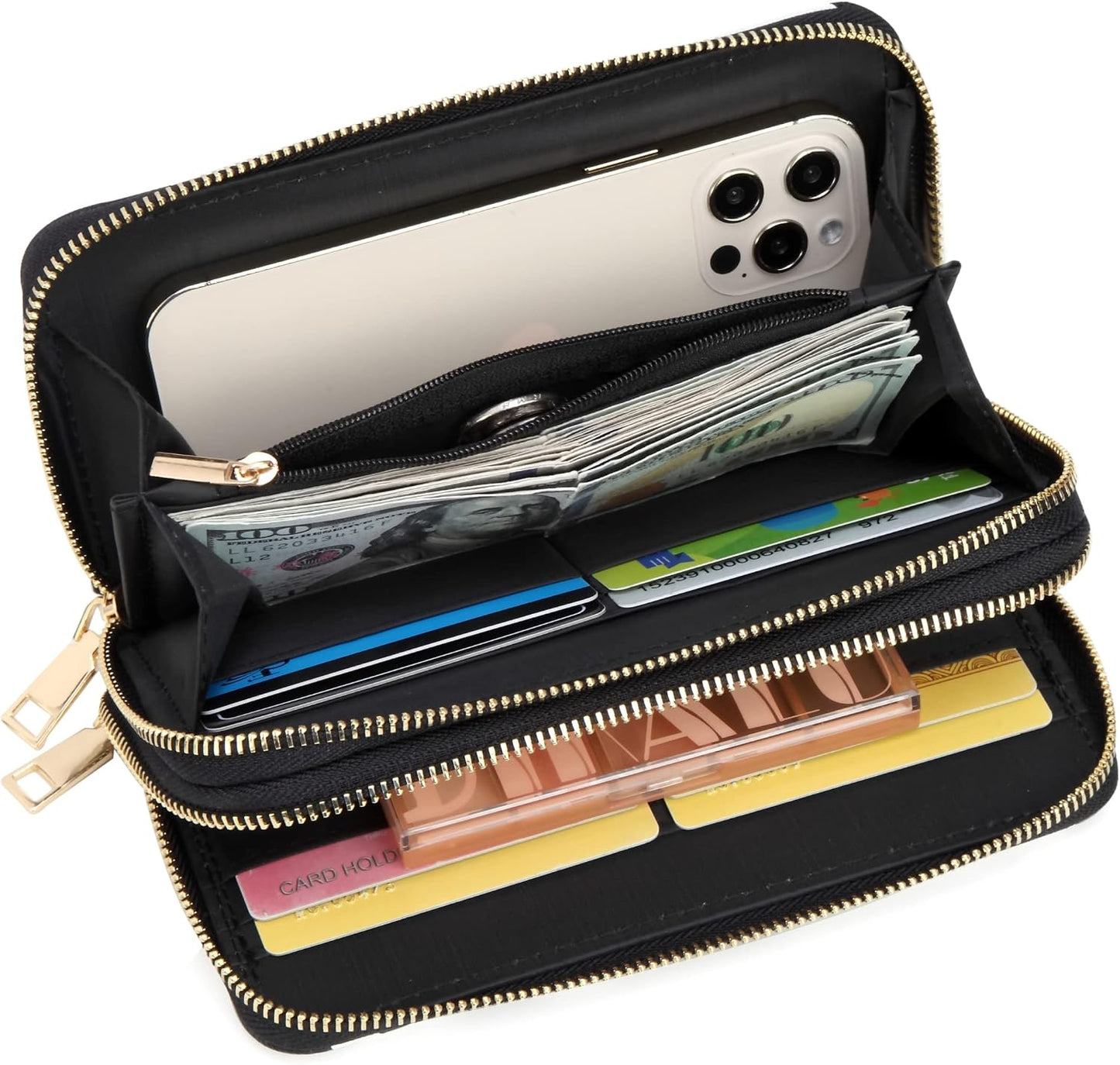 HOTCheckered Wallets for Women Cute Large Capacity Black White Plaid Purse 2 Zippers Credit Card Holder (checkered)