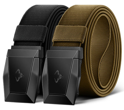 HOTBULLIANT Men Tactical Belt 2 Pack,Stretch Western Rigger Web Belt For Cowboy Military Heavy Duty 1.5"-Cut For Fit | Smooth Sliding | Adjustable for Precise Fit | Tailored Size | Rugged Nylon for Heavy Duty, hiking, Hunting