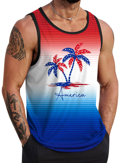HOTVOGSTART Mens Hawaiian Beach Tank Tops Summer Vacation Muscle Top Graphic Sleeveless Shirts (S-3XL)