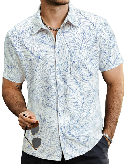 HOTVATPAVE Mens Summer Striped Shirts Button Down Short Sleeve Vintage Beach Hawaiian Shirts with Pocket