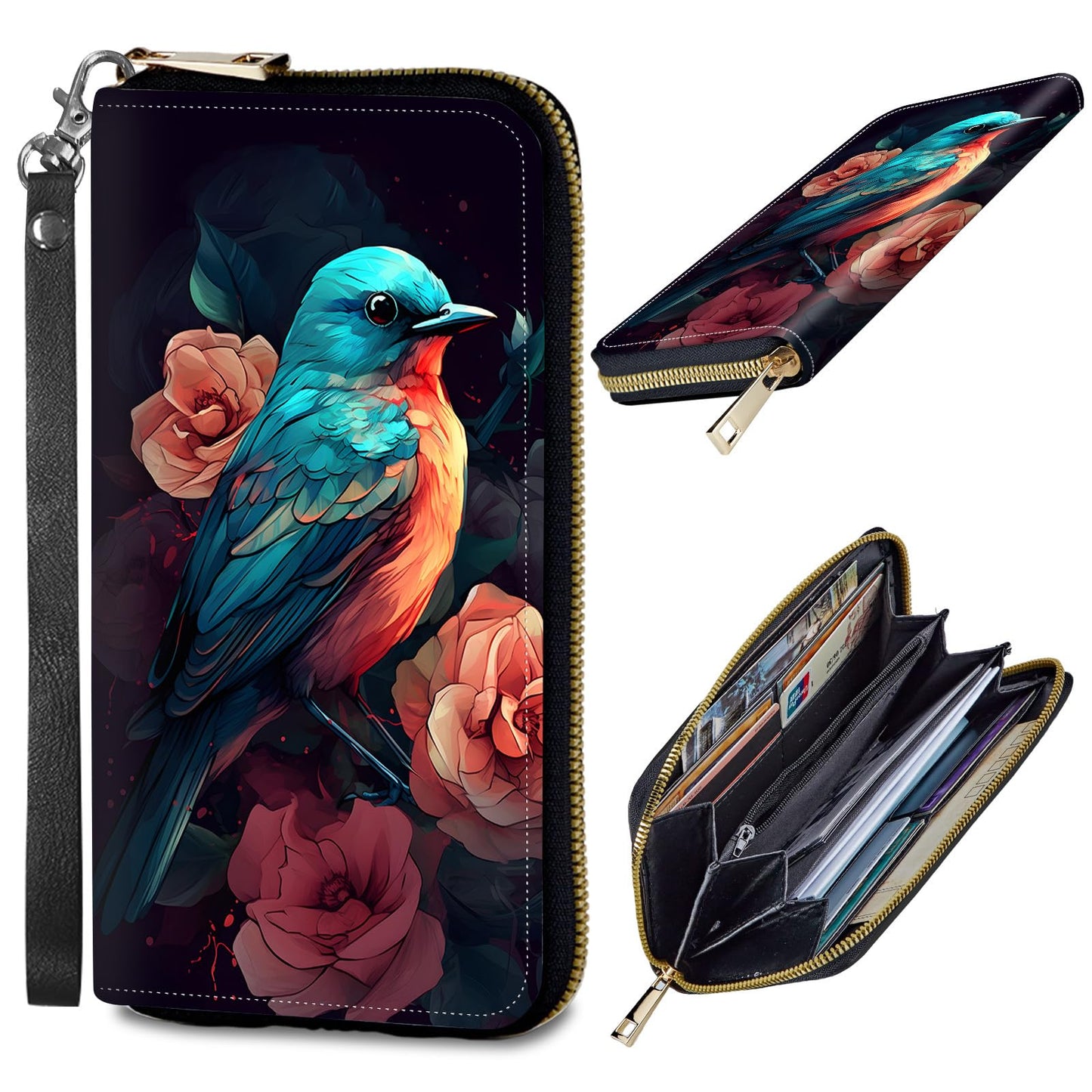 HOTWomens Wallet, PU Leather RFID Cute Wristlet Wallets for Girls Women Ladies Purse Large Credit Card Clutch Purse Card Holder Coin Pocket Travel Wallets with Zipper, Art Black Cat