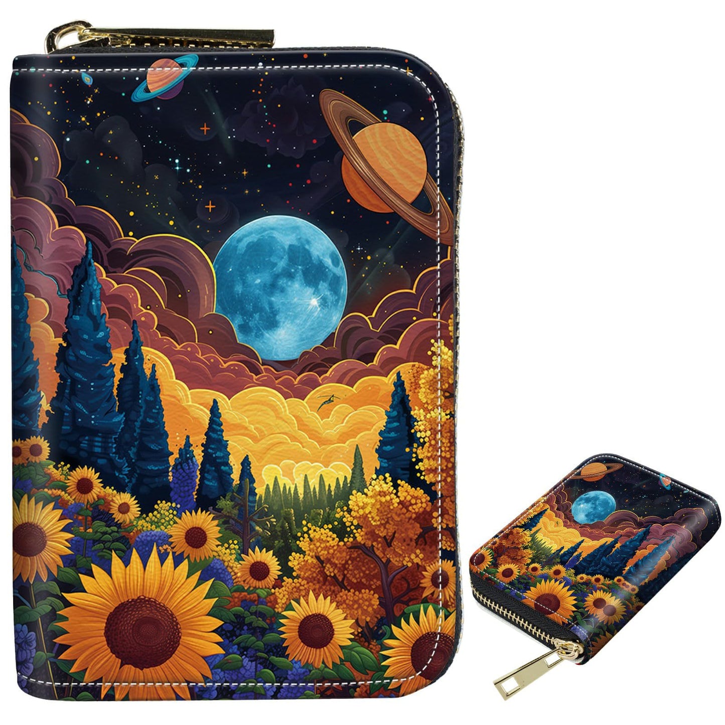 HOTCute Credit Card Holder with Zipper, Crow Skull RFID-Blocking Card Case Small Wallet for Women Men, Multi-slot Card Organizer Case Travel Accordion Wallet