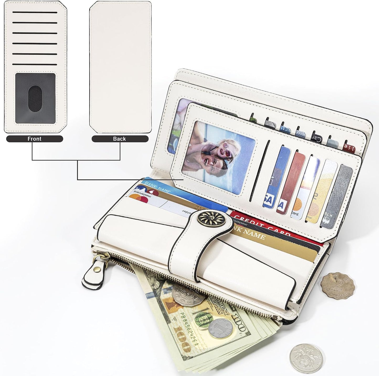 HOTTravelambo Wallets Women RFID Large Capacity Luxury Waxed Leather Clutch Wallet Multi Card Organizer(Light Purple + Beige)