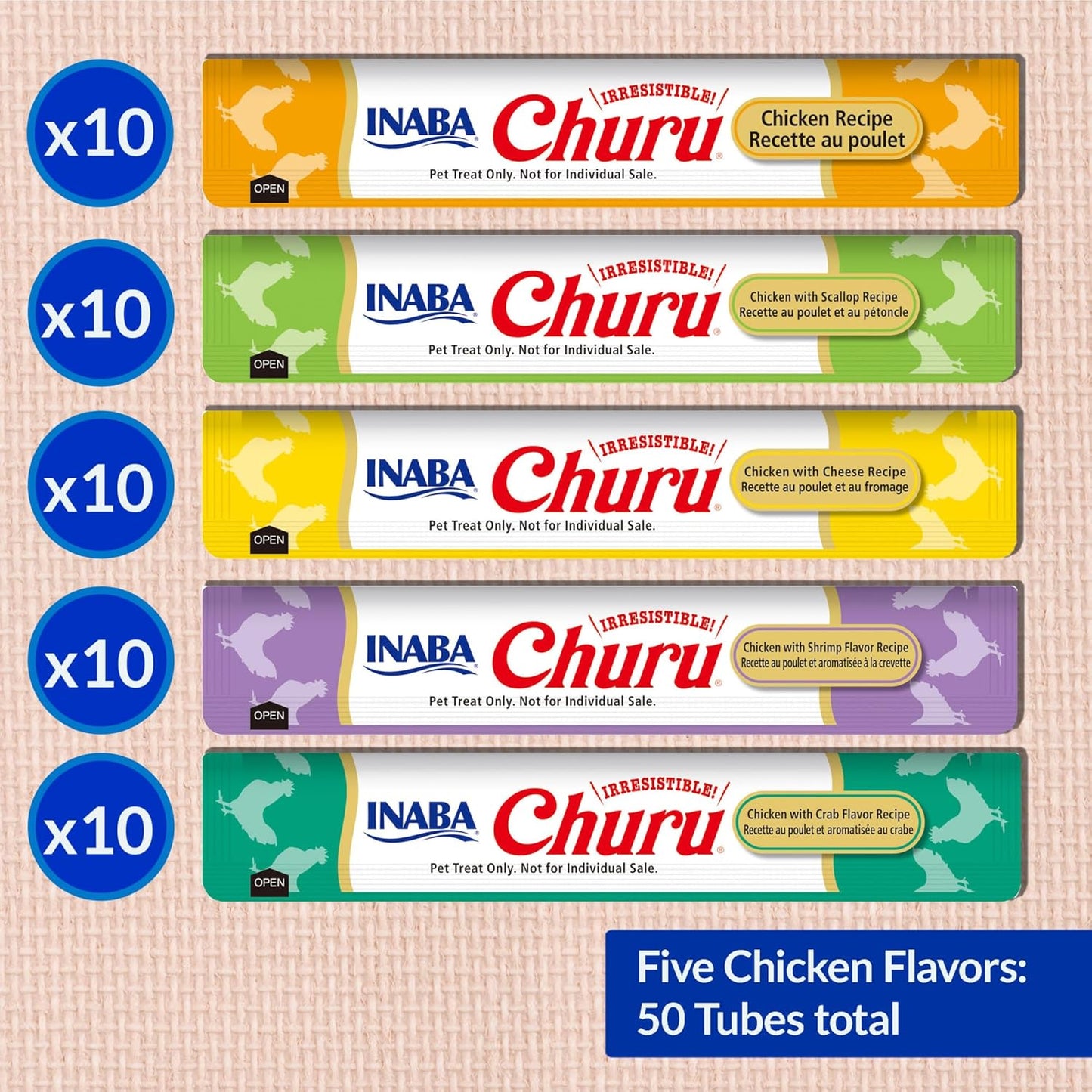 HOTINABA Churu Cat Treats, Lickable, Squeezable Creamy Purée Cat Treat with Green Tea Extract & Taurine, 0.5 Ounces Each Tube, 50 Tubes, Chicken Variety