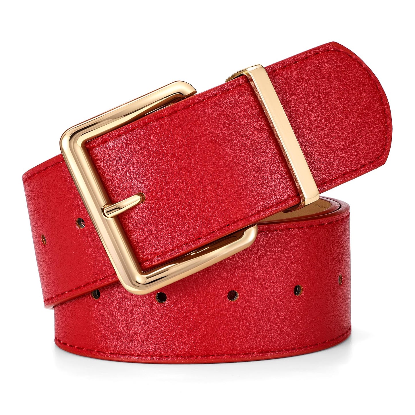 HOTWERFORU Women Wide Belt for Dresses Thick Leather Belt with Big Gold Buckle Fahion Women Chunky Belt