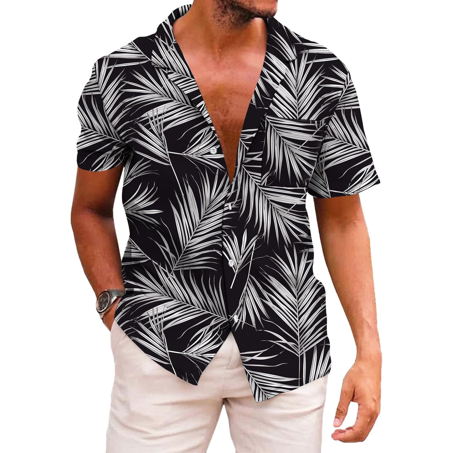 HOTKYKU Funky Hawaiian Shirt for Men Palm Beach Shirts Tropical Vacation Clothes