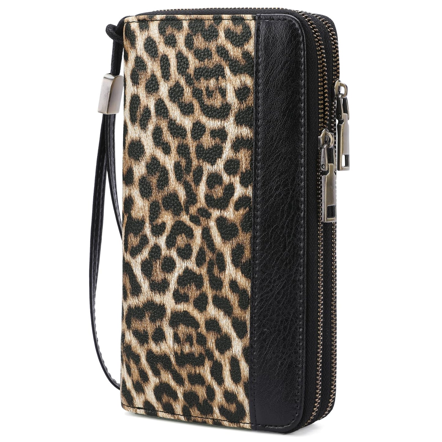 HOTGOIACII Women's Wallet Large Capacity Double Zip Ladies Card Phone Holder RFID Blocking Wristlet Leather
