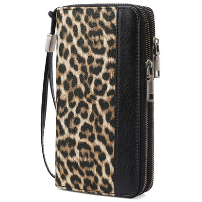HOTGOIACII Women's Wallet Large Capacity Double Zip Ladies Card Phone Holder RFID Blocking Wristlet Leather