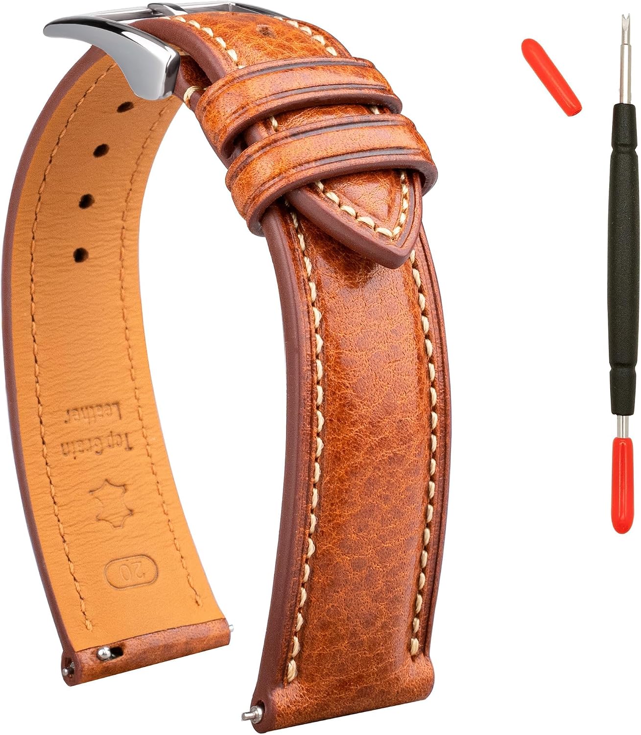HOTItalian Leather Watch Band Tuscany Natural Vegetable-Tanned Top Grain Genuine Leather Strap,18mm 19mm 20mm 21mm 22mm XL XXL Quick Release Replacement Watch Bands for Men and Women Thick and Soft