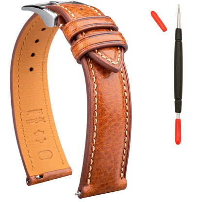 HOTItalian Leather Watch Band Tuscany Natural Vegetable-Tanned Top Grain Genuine Leather Strap,18mm 19mm 20mm 21mm 22mm XL XXL Quick Release Replacement Watch Bands for Men and Women Thick and Soft
