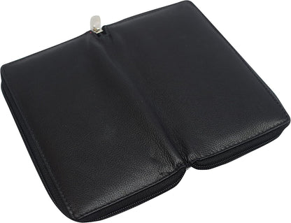 HOTMARSHAL Genuine Leather Checkbook Cover Zippered (RFID Black)