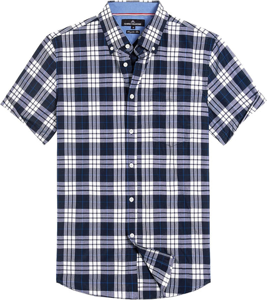 HOTAlimens & Gentle Plaid Mens Short Sleeve Button Down Shirts with Pocket | Lightweight,Button-Down Collar,Regular Fit,Excellent Colors,Breathable,Casual,Cotton Blend,Easy Care