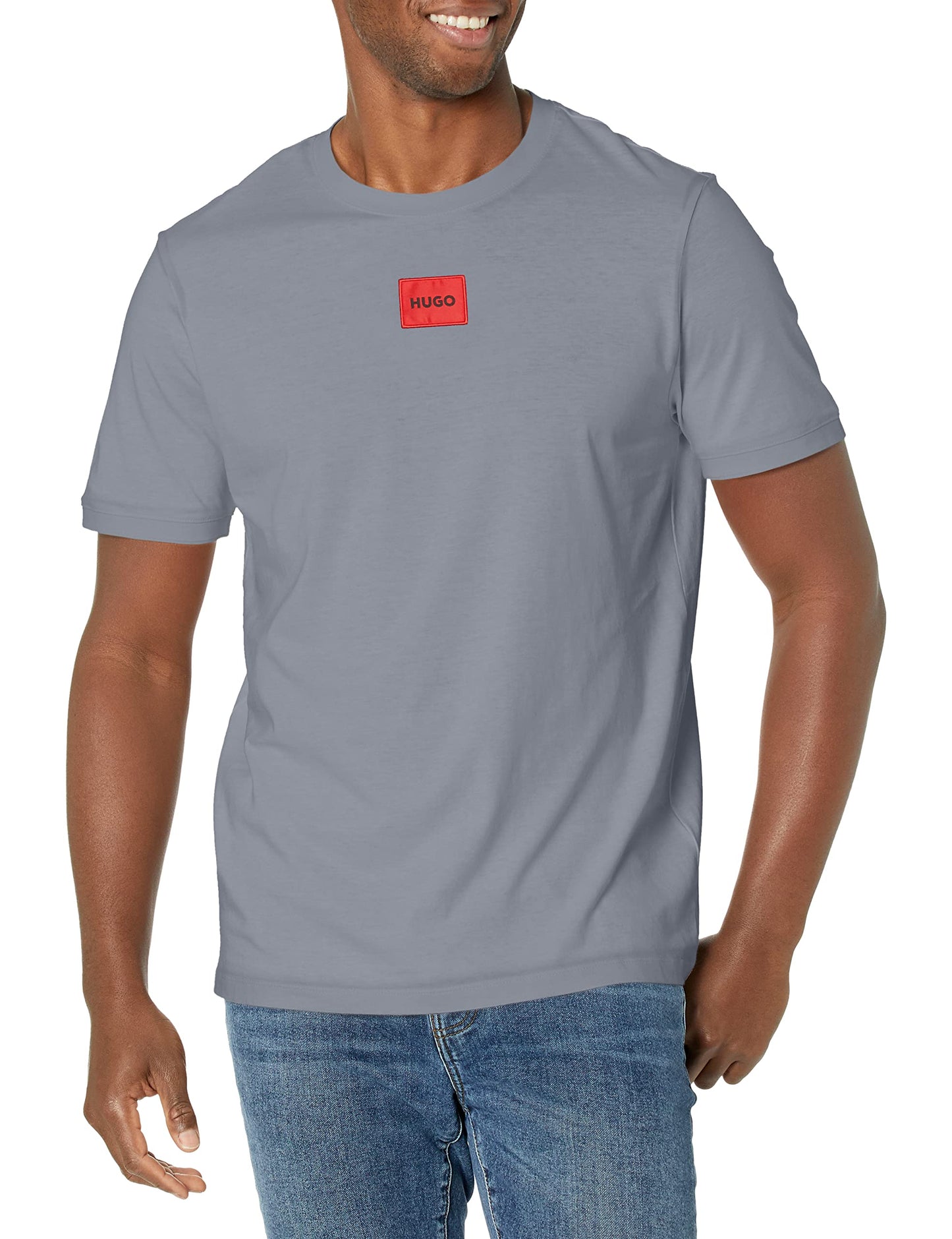 HOTHugo Mens Ribbed Crew Neck Regular Fit Center Logo T-Shirt