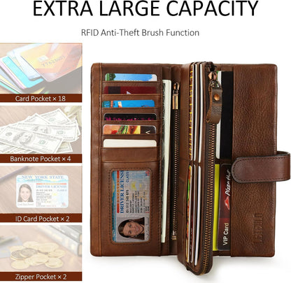 HOTWomen's RFID Blocking Genuine Leather Wallet Vintage Hand Rubbing Wallets Organizer | RFID Blocking