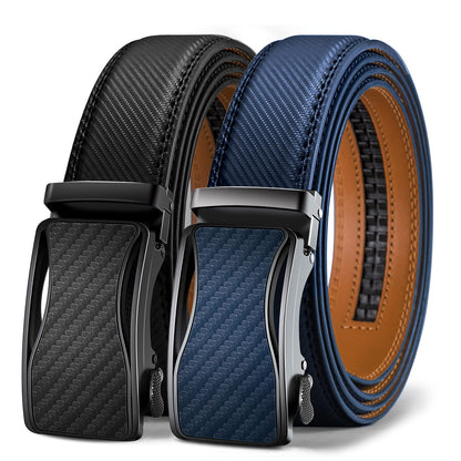 HOTKEMISANT Men's Ratchet Leather Belt 2Pack-Trimmable 1 3/8“-Gift Boxed | Smooth Sliding | Micro Adjustable Fit | Tailored Size | Holeless Understated Elegance