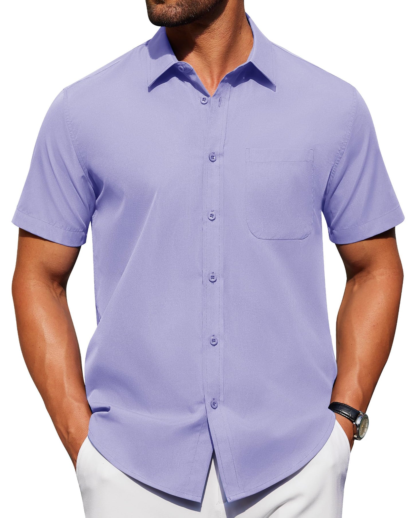 HOTAlimens & Gentle Men's Short Sleeve Dress Shirts Wrinkle Free Untucked Casual Button Down Shirt