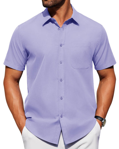 HOTAlimens & Gentle Men's Short Sleeve Dress Shirts Wrinkle Free Untucked Casual Button Down Shirt