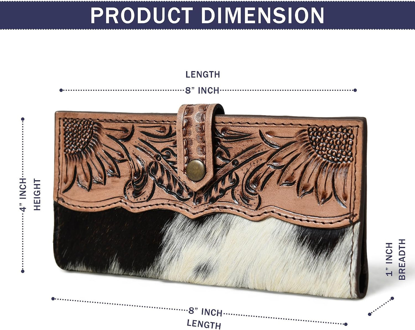 HOTMerbaa Cowhide Leather Wallet for Women | Handmade Floral Tooled Long Clutch with Snap Closure | Western Style Purse | Rustic Cowgirl Bag