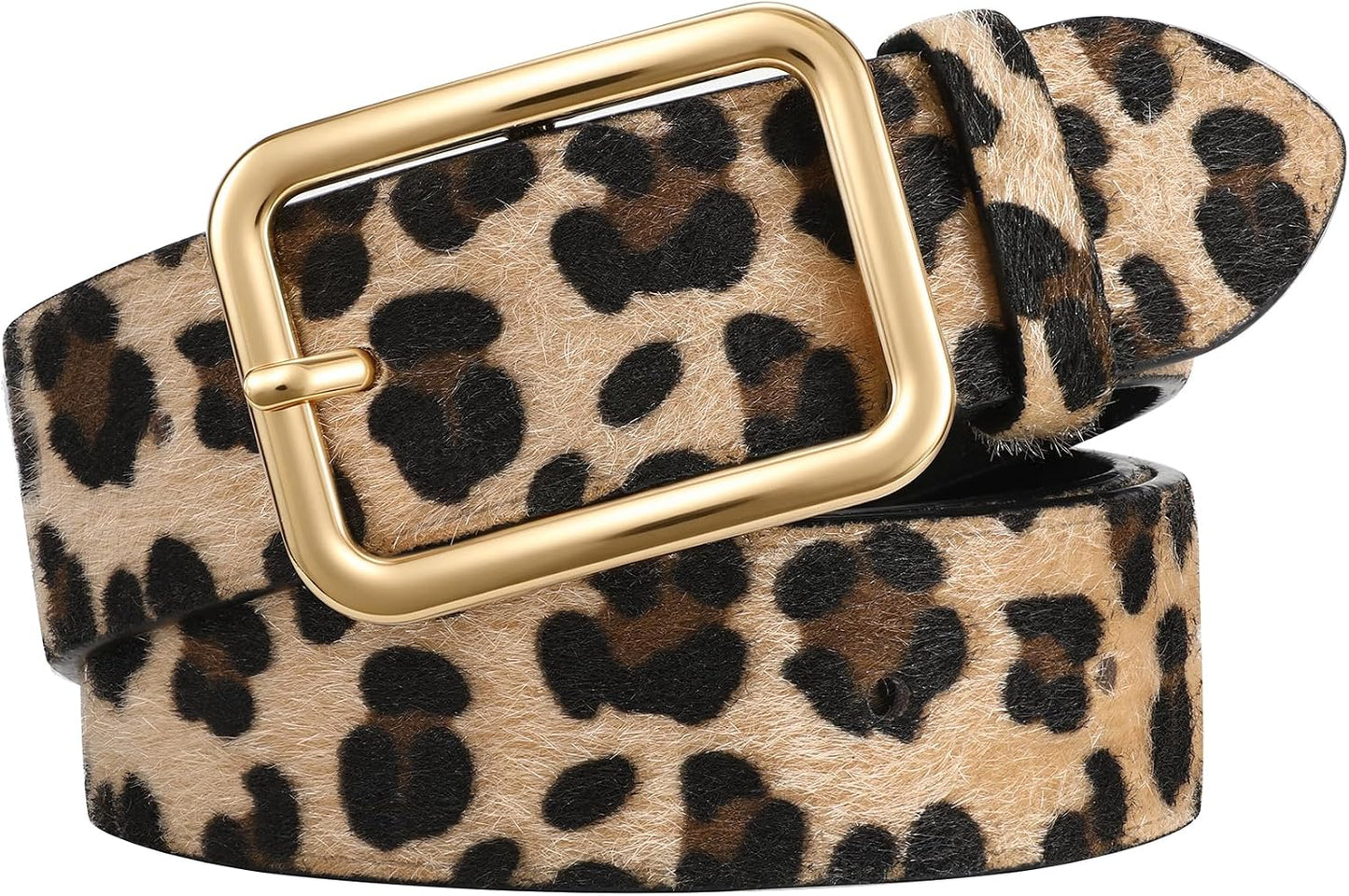 HOTWERFORU Women Classic Black Leather Belt With Square Silver Buckle For Jeans Pants,1.3" width