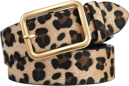 HOTWERFORU Women Classic Black Leather Belt With Square Silver Buckle For Jeans Pants,1.3" width