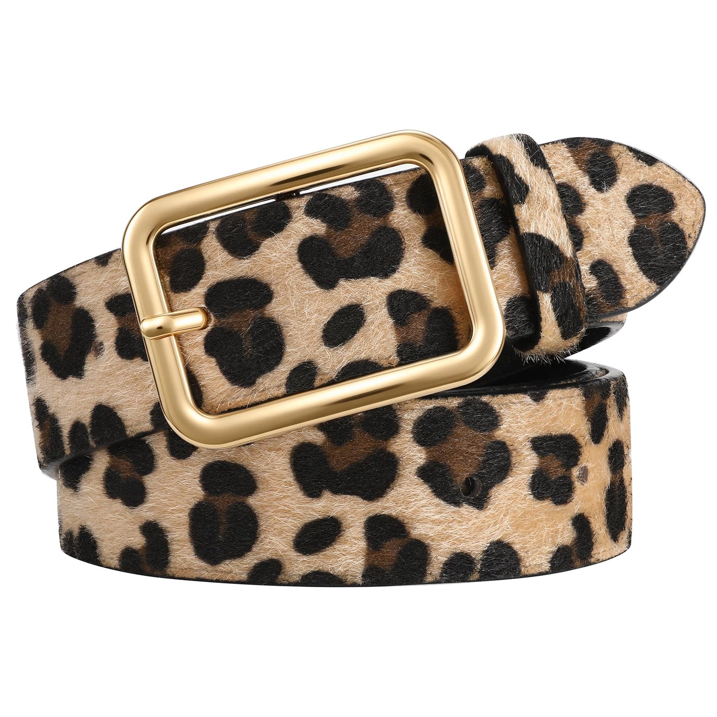 HOTWERFORU Women Classic Black Leather Belt With Square Silver Buckle For Jeans Pants,1.3" width