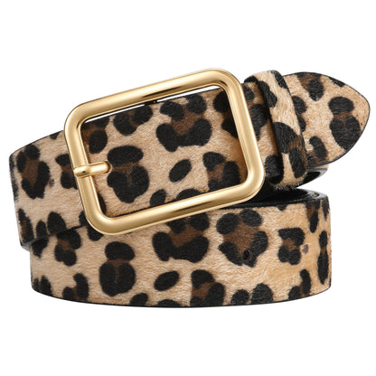HOTWERFORU Women Classic Black Leather Belt With Square Silver Buckle For Jeans Pants,1.3" width