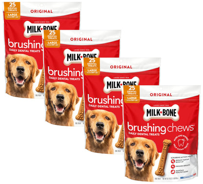 HOTMilk-Bone Brushing Chews Large Daily Dental Dog Treats, 33.7 oz Bag | 25 treats, chicken flavored, VOHC accepted dental chews, helps clean teeth and freshen breath, for large dogs 50 lbs and up